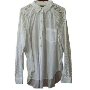 Anthropologie Holding Horses White Lace Long Sleeve Button Down Blouse LG
